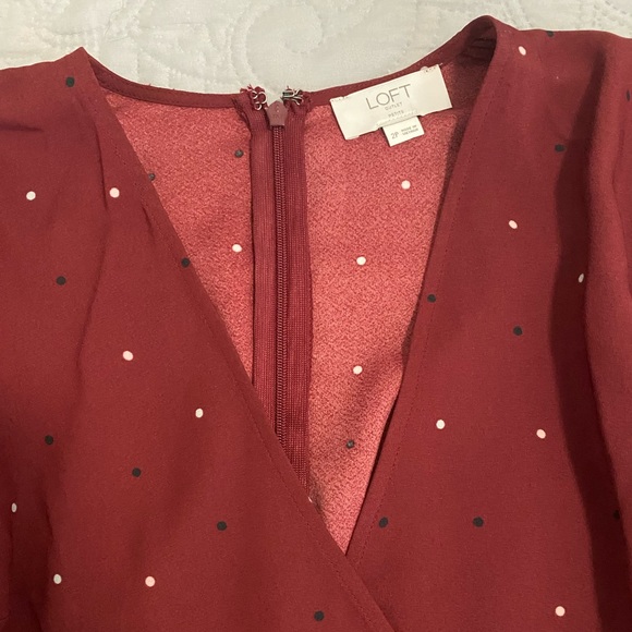 Never worn Burgundy Wrap Dress with polka dot detail - Picture 3 of 3